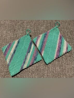 Vintage Feel Handmade Crochet Pot Holders Set of 2 Crocheted Cotton New
